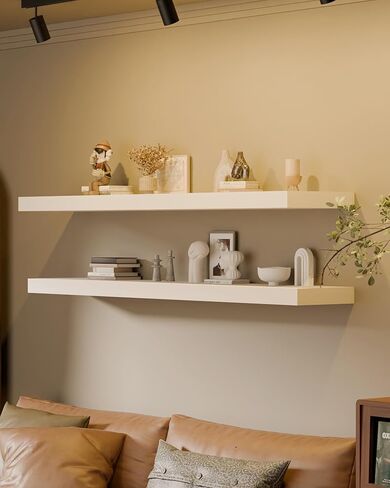 Floating Shelves for Wall, 12x60 Inch Extra Long White Wood Wall Mounted Shelves, Set of 2 with Invisible Brackets for Living Room, Bedroom, Kitchen, Modern Farmhouse Decor in Saudi Arabia