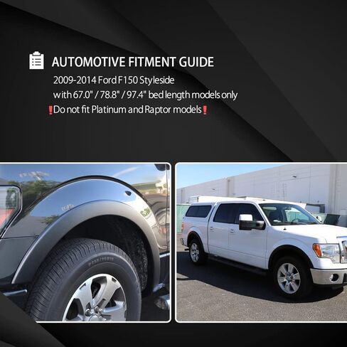 Autozensation Compatible with 2009-2014 Ford F150, 4PC Front + Rear Factory Style Matte Black Wheel Cover Fender Flares in Saudi Arabia