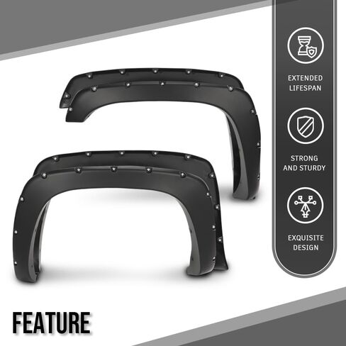 G-PLUS Fender Flares, Compatible with 1999-2006 Chevy Silverado/1999-2006 GMC Sierra (Incl. 2007 Classic Models/Not fit Dually & Step-side models), Smooth Rivet Wheel Protector Vent Trim 4pcs in Saudi Arabia
