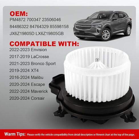 HVAC Heater Blower Motor with Brushless Motor - Compatible with Buick Chevy Ford & Cadillac, Lacrosse 2017-2019, Malibu 2016-2024, Escape 2020-2024, XT4 2019-2024, Replace# 700347 in Saudi Arabia