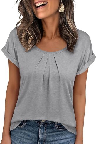 ANRABESS Womens T Shirts Pleated Short Sleeve Tops Summer Business Casual Dressy Blouses 2026 Cute Fashion Clothes in Saudi Arabia