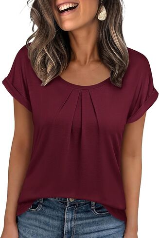 ANRABESS Womens T Shirts Pleated Short Sleeve Tops Summer Business Casual Dressy Blouses 2026 Cute Fashion Clothes in Saudi Arabia