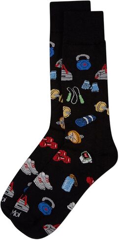 MeMoi Men's Workout-Themed Rayon-Blend Novelty Crew Sock in Saudi Arabia