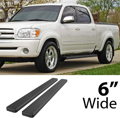 قضبان لوح الجري HD Ridez مقاس 6 بوصات من الفولاذ المقاوم للصدأ باللون الأسود متوافقة مع Toyota Tundra 2004-2006 Double Cab (قضبان جانبية لخطوات Nerf Bar) in Saudi Arabia