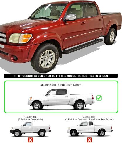 قضبان لوح الجري HD Ridez مقاس 6 بوصات من الفولاذ المقاوم للصدأ باللون الأسود متوافقة مع Toyota Tundra 2004-2006 Double Cab (قضبان جانبية لخطوات Nerf Bar) in Saudi Arabia