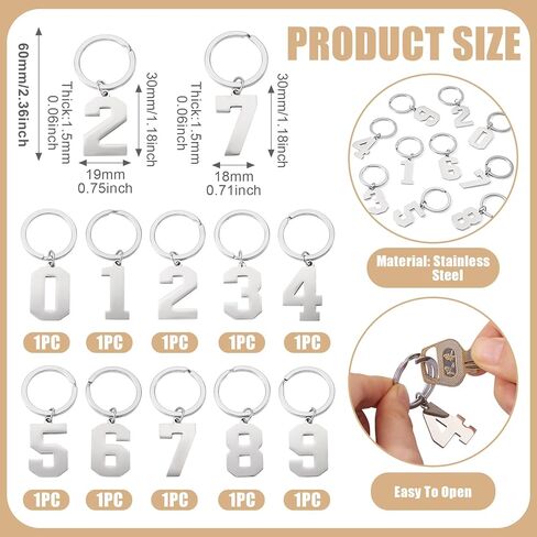 Craftdady 10Pcs Stainless Steel Keychains Numbers 0-9 Metal Keychains with Rings Key Label ID Numbered Key Rings for DIY Dormitory Keys House Lockers Jewelry Making，10 Styles in Saudi Arabia