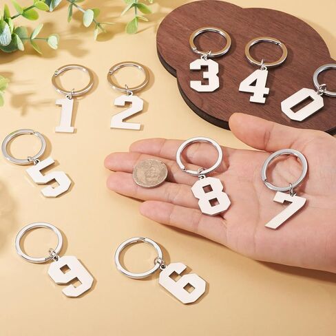 Craftdady 10Pcs Stainless Steel Keychains Numbers 0-9 Metal Keychains with Rings Key Label ID Numbered Key Rings for DIY Dormitory Keys House Lockers Jewelry Making，10 Styles in Saudi Arabia