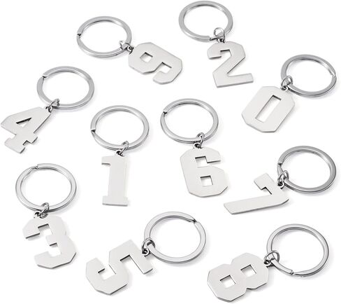 Craftdady 10Pcs Stainless Steel Keychains Numbers 0-9 Metal Keychains with Rings Key Label ID Numbered Key Rings for DIY Dormitory Keys House Lockers Jewelry Making，10 Styles in Saudi Arabia
