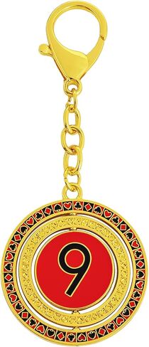 2026 Feng Shui Number 9 Twirling Wealth Keychain Black and Red Rotating Number Disc Keyring w5771 in Saudi Arabia