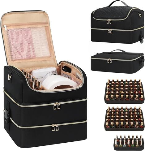 Extra Large Nail Polish Organizer - Three Layer Nail Organizers And Storage Bag, Portable Nail Supplies Organizer Case, Nail Tech Kit Travel Carrying Box with Shoulder Strap (Floral Blue, 117 Slots) in Saudi Arabia
