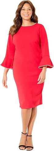 Women's Plus Size Faux Pearl Trim Ruffle Sleeve Shift Dress in Saudi Arabia