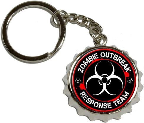 Graphics and More Zombie Outbreak Response Team Biohazard - Bloody Red - Nickel Plated Metal Popcap Bottle Opener Keychain Key Ring in Saudi Arabia