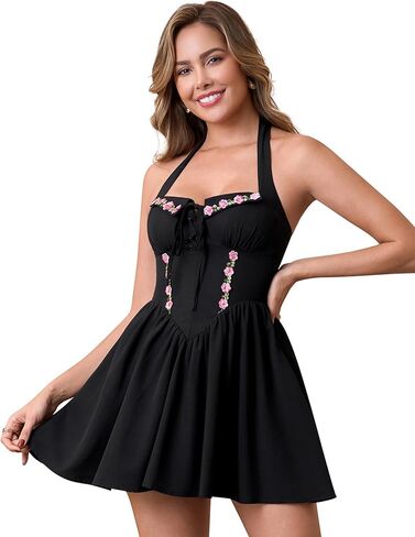 Auraxe Summer Halter Corset Graduation Short Dress Casual Cute A Line Bow Sundress Lace Up Party Mini Dresses for Women 2026 in Saudi Arabia