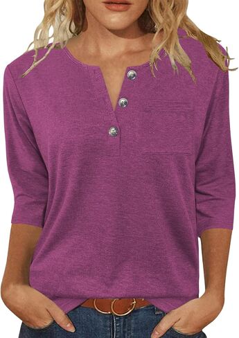 JomeDesign بلايز حريمي 3/4 طول كم الخامس الرقبة فضفاضة عادية تي شيرت ملابس الصيف 2026 in Kuwait