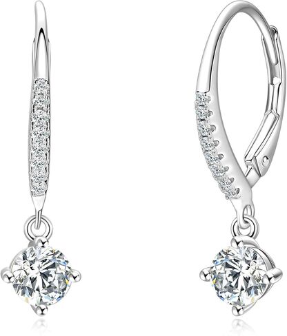 Moissanite Earrings for Women, 1.4CT/Pair Brilliant Round Cut 18K White Gold Plated 925 Sterling Silver Leverback Drop Dangle Earring in Saudi Arabia