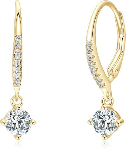 Moissanite Earrings for Women, 1.4CT/Pair Brilliant Round Cut 18K White Gold Plated 925 Sterling Silver Leverback Drop Dangle Earring in Saudi Arabia