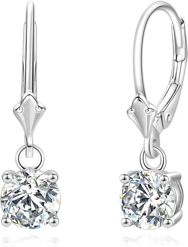 Moissanite Earrings for Women, 1.4CT/Pair Brilliant Round Cut 18K White Gold Plated 925 Sterling Silver Leverback Drop Dangle Earring in Saudi Arabia