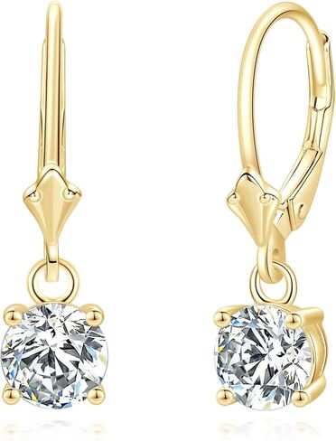 Moissanite Earrings for Women, 1.4CT/Pair Brilliant Round Cut 18K White Gold Plated 925 Sterling Silver Leverback Drop Dangle Earring in Saudi Arabia