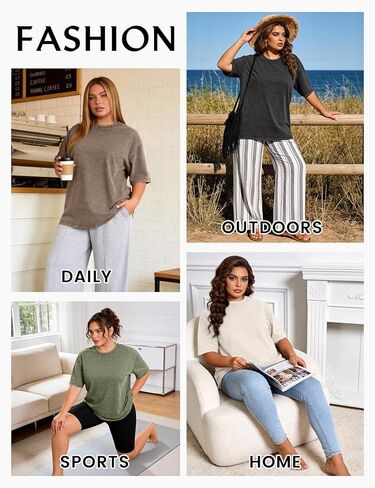 PEHMEA 4 Pack Womens Plus Size Oversized T Shirts, Vintage Wash Short Sleeve Casual Tops, Unisex Workout Tees (XL-5XL) in Saudi Arabia