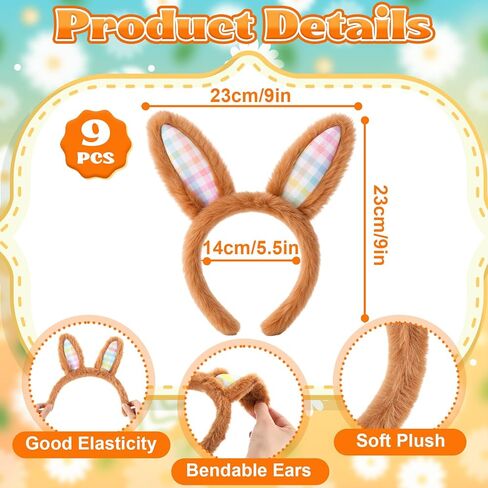 9 Packs Cute Easter Bunny Ears Headband Plush Bunny Ears Headbands for Women Rabbit Easter Costume for Party Favors Decoration Adult Women in Saudi Arabia