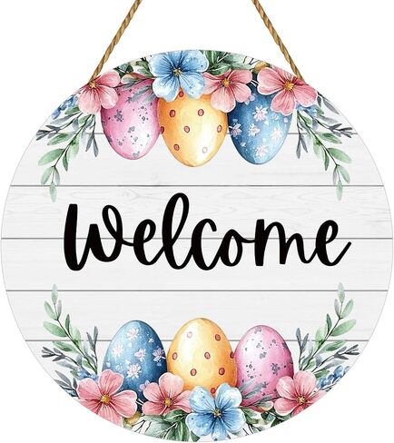 Easter Wreath Easter Door Decorations Cute Easter Eggs Hanging Sign Spring Flower Grass Wooden Wreaths for Front Door Hanger Welcome Sign for Porch Wall Indoor Home Decor in Saudi Arabia