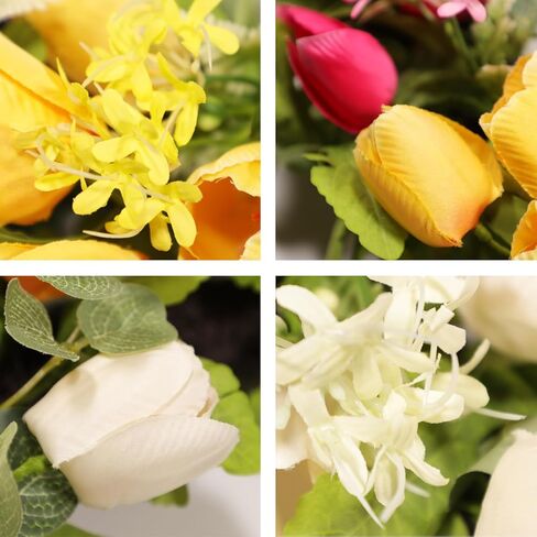 إكليل عيد الفصح مقاس 22 بوصة للباب الأمامي، أكاليل التوليب مع الأوكالبتوس، ديكور إكليل الربيع لجدار الشرفة في الأماكن المغلقة والخارجية، ديكور منزلي زهري أبيض أصفر in Kuwait