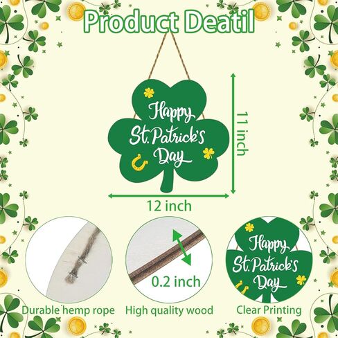 St Patricks Day Wreath Happy St Patricks Day Door Decorations Shamrock Decorations Shamrock Wreath Hanging Sign Wooden Front Door Hanger for Porch Wall Indoor Home Decor in Saudi Arabia