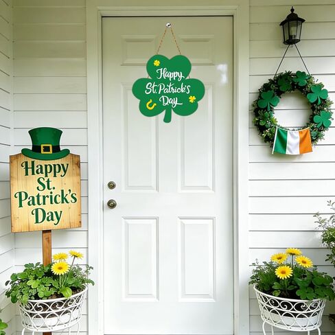St Patricks Day Wreath Happy St Patricks Day Door Decorations Shamrock Decorations Shamrock Wreath Hanging Sign Wooden Front Door Hanger for Porch Wall Indoor Home Decor in Saudi Arabia