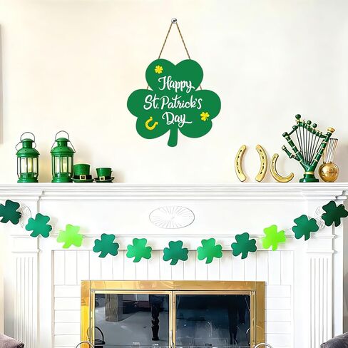 St Patricks Day Wreath Happy St Patricks Day Door Decorations Shamrock Decorations Shamrock Wreath Hanging Sign Wooden Front Door Hanger for Porch Wall Indoor Home Decor in Saudi Arabia