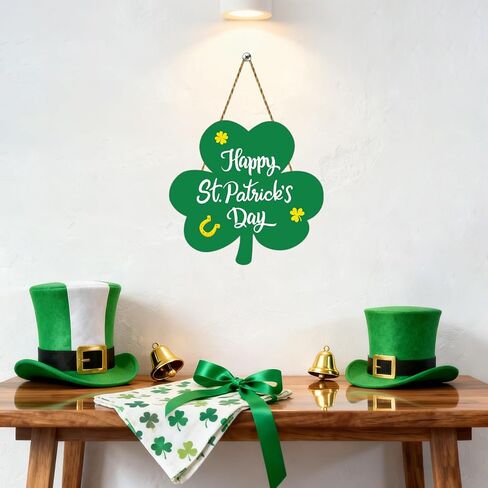 St Patricks Day Wreath Happy St Patricks Day Door Decorations Shamrock Decorations Shamrock Wreath Hanging Sign Wooden Front Door Hanger for Porch Wall Indoor Home Decor in Saudi Arabia