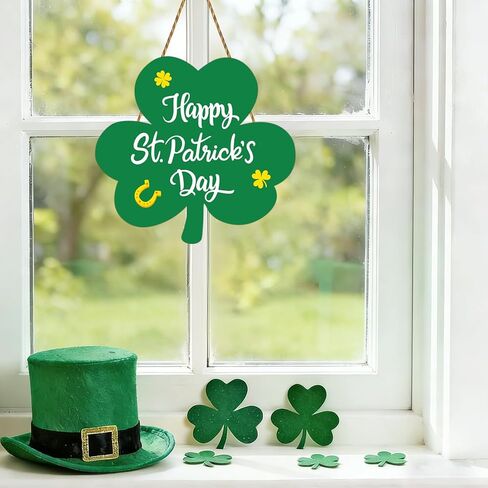 St Patricks Day Wreath Happy St Patricks Day Door Decorations Shamrock Decorations Shamrock Wreath Hanging Sign Wooden Front Door Hanger for Porch Wall Indoor Home Decor in Saudi Arabia