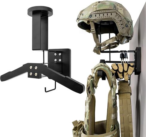 حامل تثبيت على الحائط للعتاد التكتيكي - حامل عرض لخوذة الدراجات النارية مع خطافات، رف حامل لوحة Airsoft من الخشب الصلب لبدلة الشرطة وكرة القدم وركوب الدراجات in Kuwait