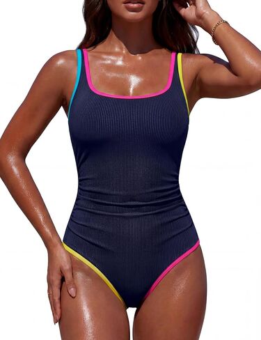 BMJL Women's Tummy Control One Piece Swimsuit Color Block Bathing Suit Criss Cross Back Athletic Modest Swimwear in Saudi Arabia
