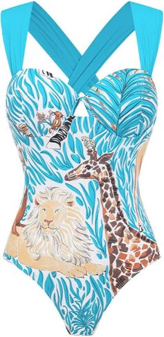 FLAXMAKER One Piece Swimsuit Women Criss Cross Adjustable Color Block Bathing Suit Animal Print Swimsuit and Skirt in Saudi Arabia