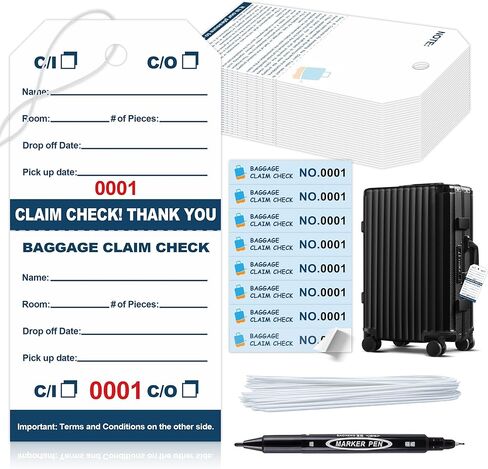1000 قطعة من علامات المطالبة بأمتعة الفندق من 001 إلى 1000 مع خيوط مقاس 4-3/4 × 2-3/8 بوصة مع 8 ملصقات وأرقام مطابقة وعلامات فحص الأمتعة الورقية المتينة مع بذرة لتخزين الفنادق ونقلها (1000) in Kuwait