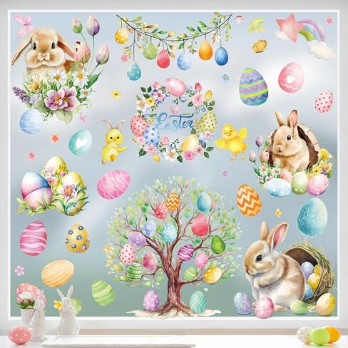 81 قطعة من ملصقات نوافذ عيد الفصح، ملصقات نوافذ ملونة على شكل أرنب عيد الفصح، ديكورات نافذة عيد الفصح ثابتة مزدوجة الجوانب للمدرسة والمنزل والمكتب ومستلزمات الحفلات in Kuwait