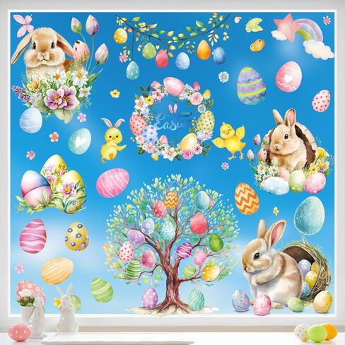 81 قطعة من ملصقات نوافذ عيد الفصح، ملصقات نوافذ ملونة على شكل أرنب عيد الفصح، ديكورات نافذة عيد الفصح ثابتة مزدوجة الجوانب للمدرسة والمنزل والمكتب ومستلزمات الحفلات in Kuwait