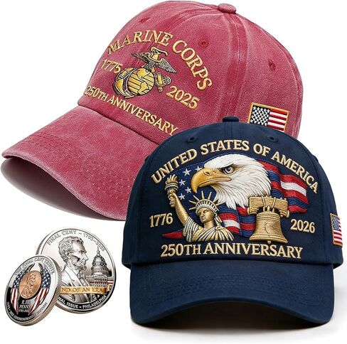 Marine Corps 250th Anniversary USA Hat Embroidered Distressed Adjustable Marines Eagle with Coin for Free in Saudi Arabia