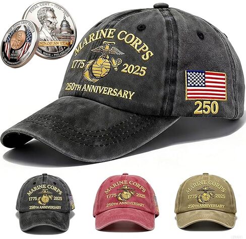 Marine Corps 250th Anniversary USA Hat Embroidered Distressed Adjustable Marines Eagle with Coin for Free in Saudi Arabia