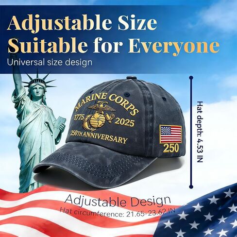 Marine Corps 250th Anniversary USA Hat Embroidered Distressed Adjustable Marines Eagle with Coin for Free in Saudi Arabia