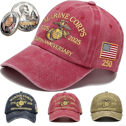 Marine Corps 250th Anniversary USA Hat Embroidered Distressed Adjustable Marines Eagle with Coin for Free in Saudi Arabia