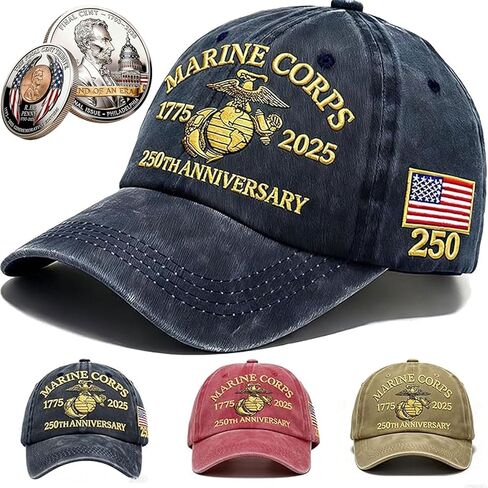 Marine Corps 250th Anniversary USA Hat Embroidered Distressed Adjustable Marines Eagle with Coin for Free in Saudi Arabia
