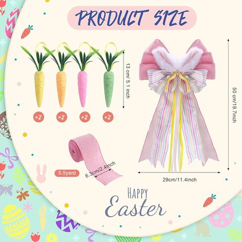 42 Pcs Easter Decorations Tree Ornaments Kit Easter Egg and Carrot Hanging Ornament Colorful Foam Hanging Rabbit Topper Bow with Bunny Ears with Ribbon for Holiday Party Crafts in Saudi Arabia