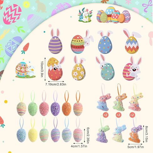42 Pcs Easter Decorations Tree Ornaments Kit Easter Egg and Carrot Hanging Ornament Colorful Foam Hanging Rabbit Topper Bow with Bunny Ears with Ribbon for Holiday Party Crafts in Saudi Arabia