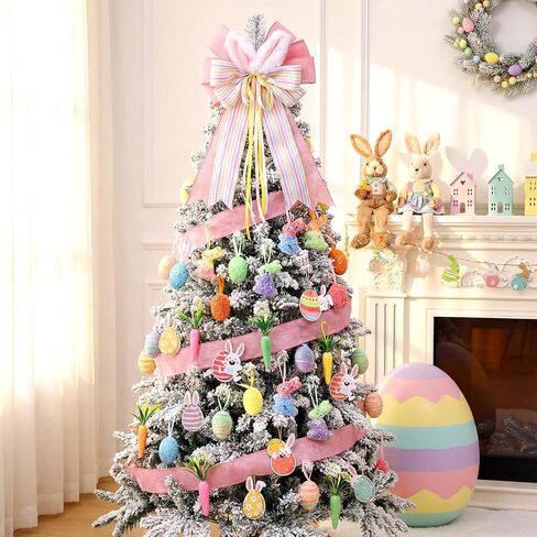 42 Pcs Easter Decorations Tree Ornaments Kit Easter Egg and Carrot Hanging Ornament Colorful Foam Hanging Rabbit Topper Bow with Bunny Ears with Ribbon for Holiday Party Crafts in Saudi Arabia