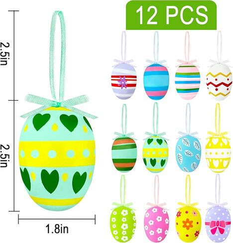 Easter Ornaments,12PCS Hanging Eggs Easter Decorations for Tree in Saudi Arabia