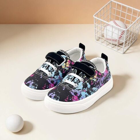 Toddler Shoes for Boys Girls Kids Canvas Sneakers Classic Comfortable Lightweight Running Walking Fashion Casual Little Kid Big Kid Shoes Black Rainbow in Saudi Arabia