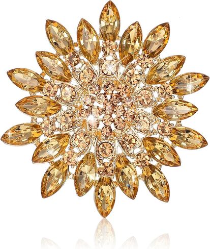Rhinestone Crystal Flower Brooch Pin Gold Crystal Sunflower Brooch Pin for Women Sparkling Large Sunflower Brooches Vintage Floral Lapel Pins Elegant Dress Hat Decoration Wedding Bridal Dress Jewelry in Saudi Arabia