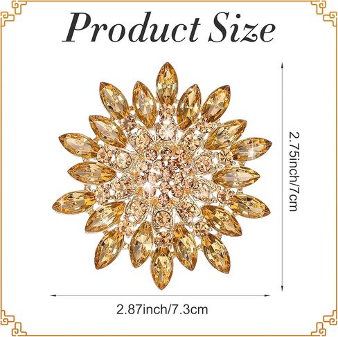 Rhinestone Crystal Flower Brooch Pin Gold Crystal Sunflower Brooch Pin for Women Sparkling Large Sunflower Brooches Vintage Floral Lapel Pins Elegant Dress Hat Decoration Wedding Bridal Dress Jewelry in Saudi Arabia