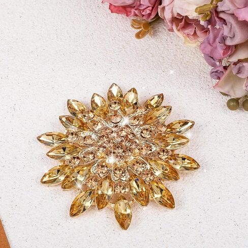 Rhinestone Crystal Flower Brooch Pin Gold Crystal Sunflower Brooch Pin for Women Sparkling Large Sunflower Brooches Vintage Floral Lapel Pins Elegant Dress Hat Decoration Wedding Bridal Dress Jewelry in Saudi Arabia